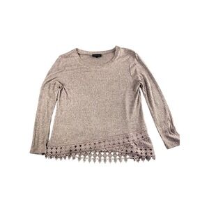 Mosaic & Co Ribbed‎ Lace Trim Long Sleeve Tunic Top XL Mauve Gray Women's